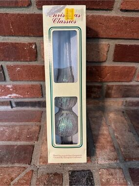 VTG Christmas Classics Romania Glass Double Bulb Finial Tree Topper Iridescent